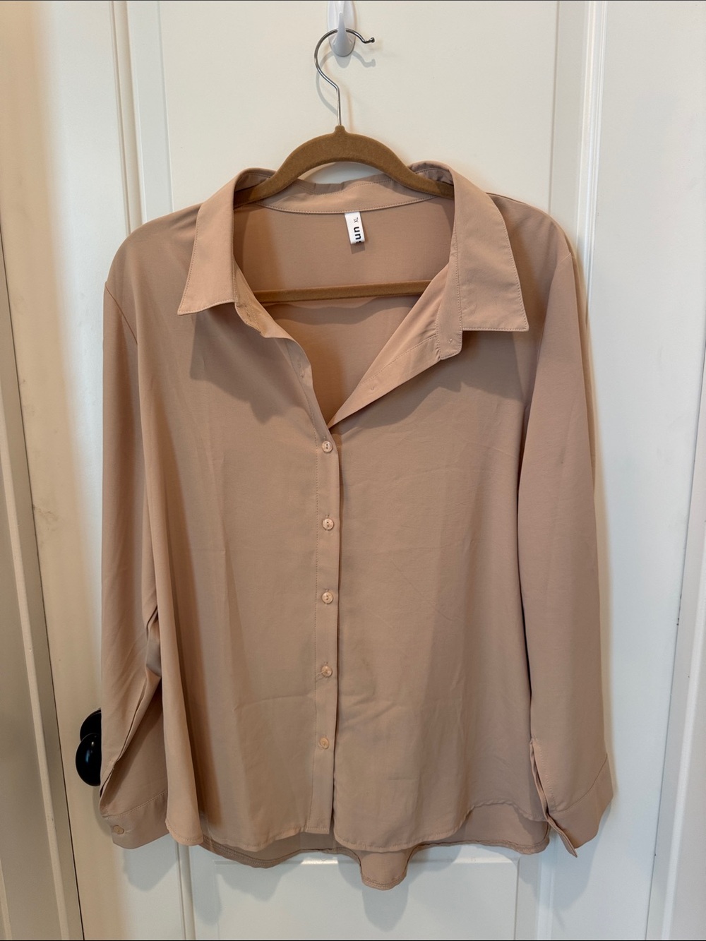 Women's Classic Button-Front Blouse in Light Taupe work wear staple